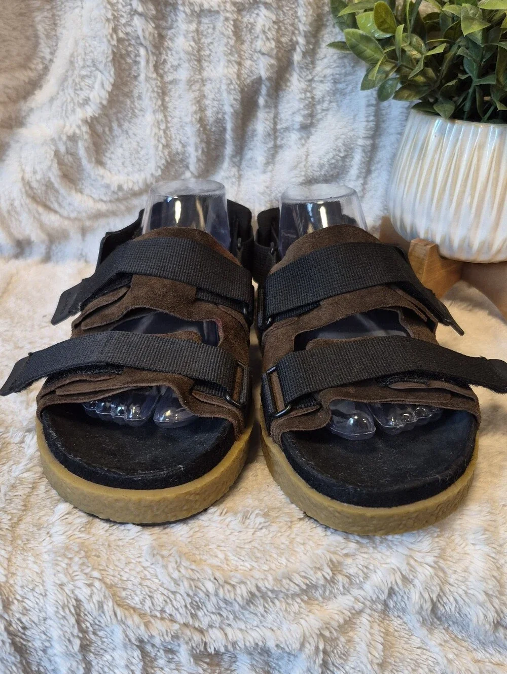 Clarks Brown and Black Men’s Strapped Sandals with Yellow Sole